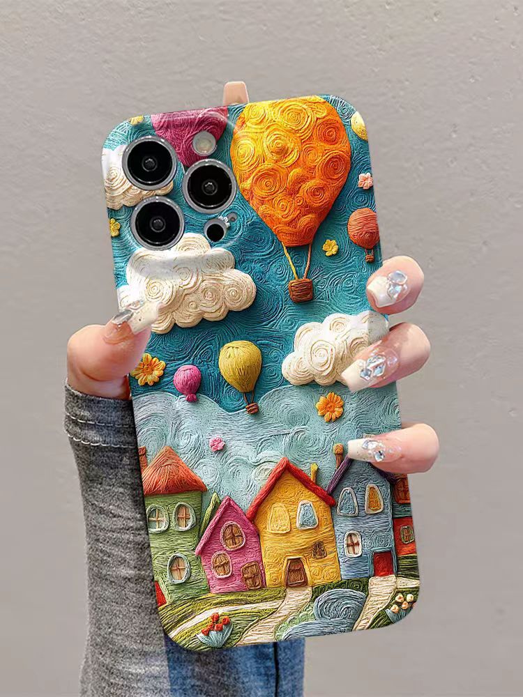 Shockproof oil painting style kawaii Phone Case for iPhone 16/15