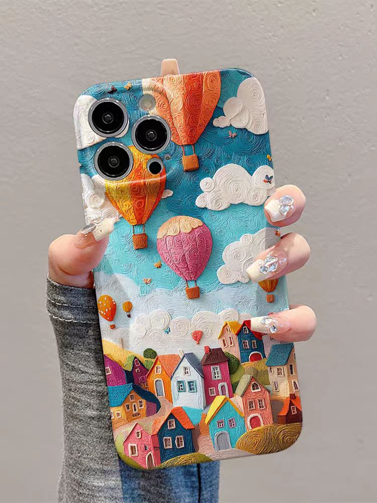 Shockproof oil painting style kawaii Phone Case for iPhone 16/15