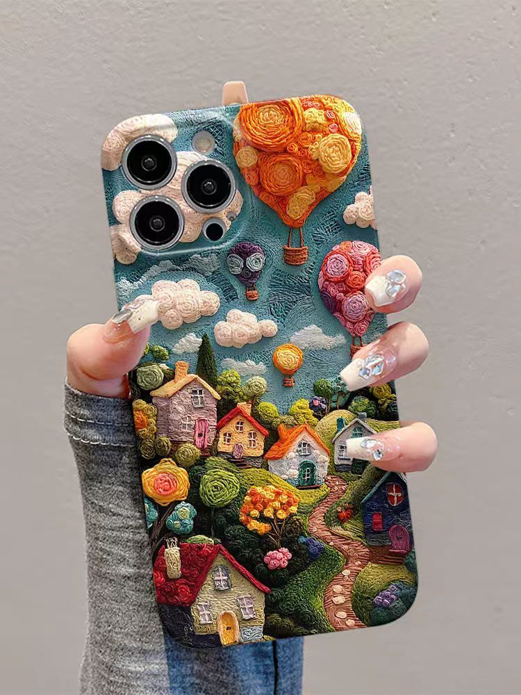 Shockproof oil painting style kawaii Phone Case for iPhone 16/15