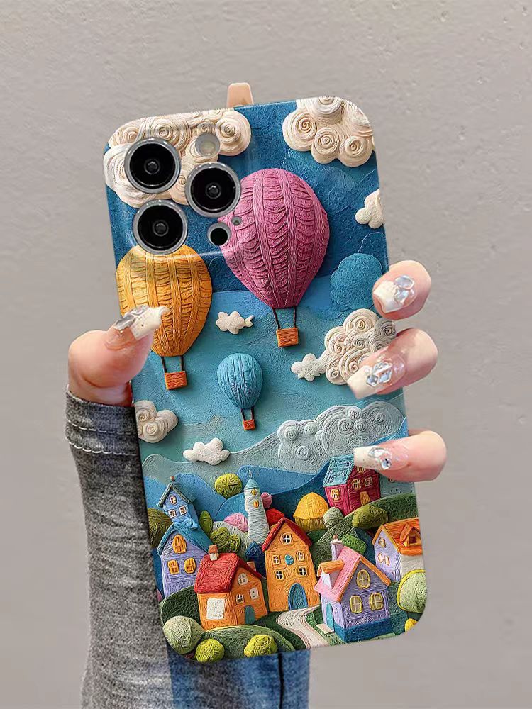 Shockproof oil painting style kawaii Phone Case for iPhone 16/15