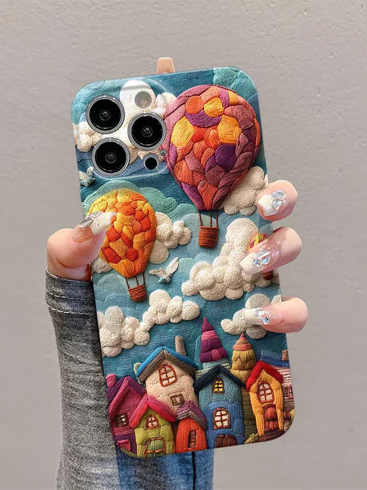 Shockproof oil painting style kawaii Phone Case for iPhone 16/15