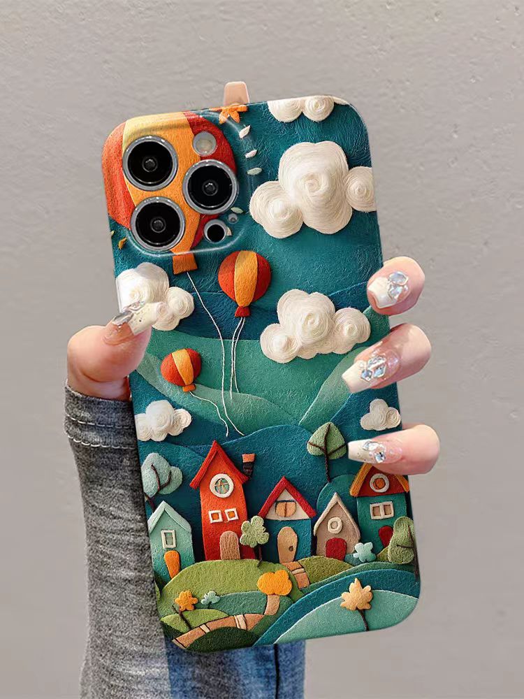 Shockproof oil painting style kawaii Phone Case for iPhone 16/15