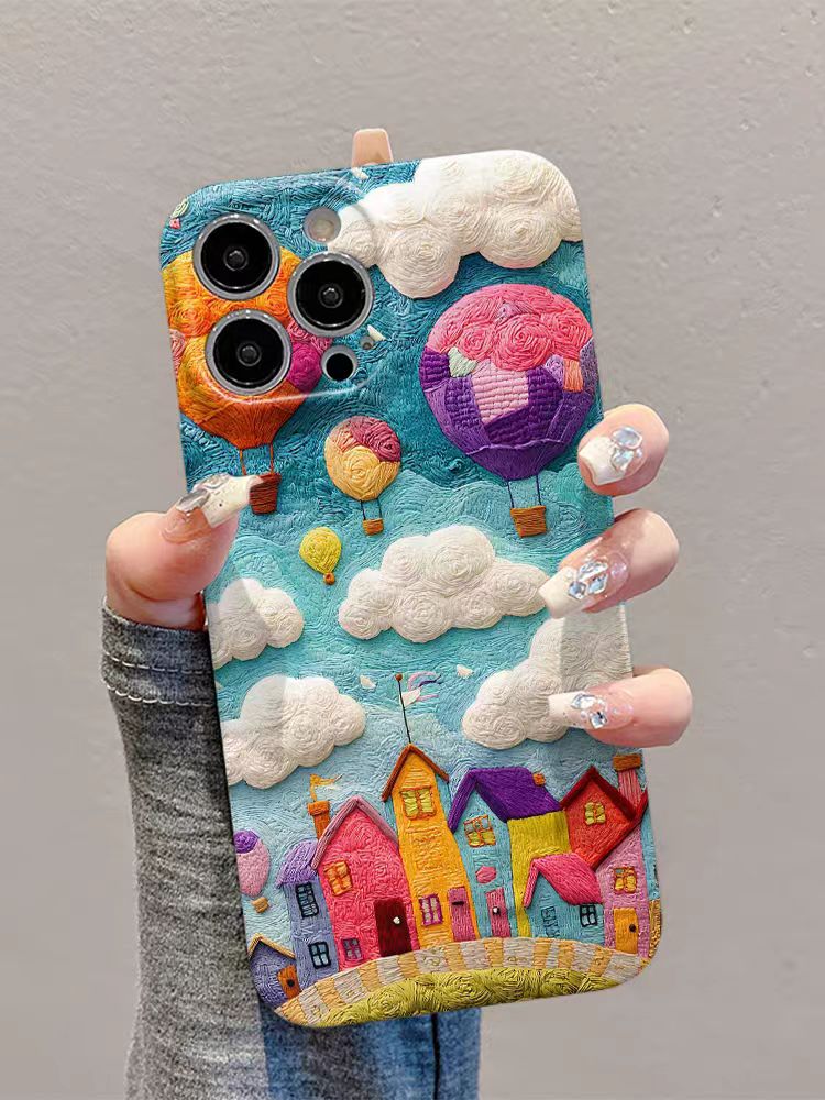 Shockproof oil painting style kawaii Phone Case for iPhone 16/15