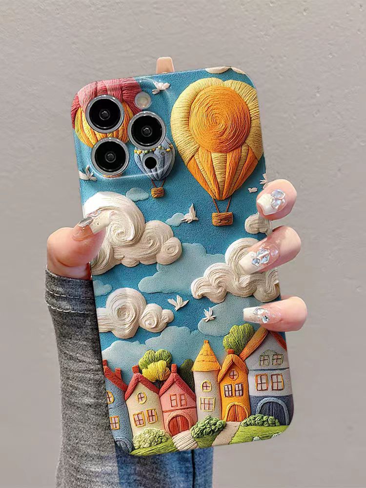 Shockproof oil painting style kawaii Phone Case for iPhone 16/15