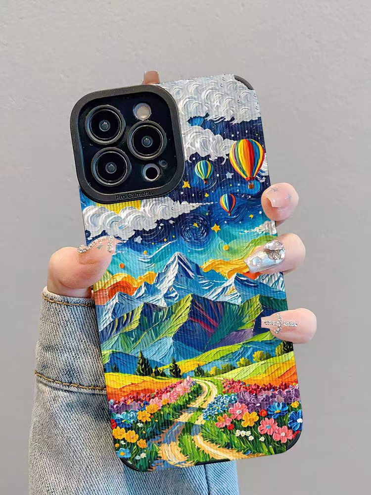 Shockproof oil painting style kawaii Phone Case for iPhone 16/15/14