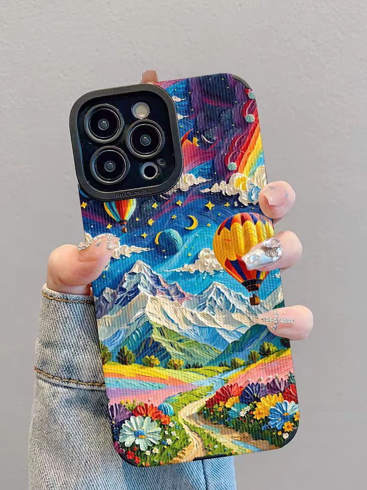 Shockproof oil painting style kawaii Phone Case for iPhone 16/15/14