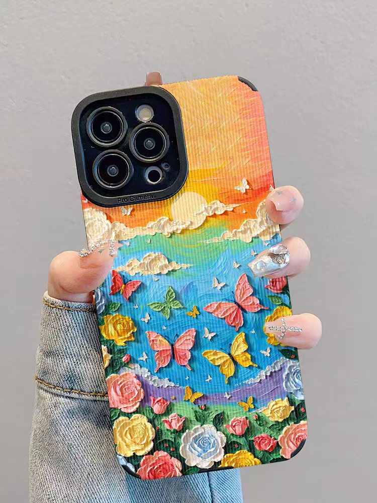 Shockproof oil painting style kawaii Phone Case for iPhone 16/15/14