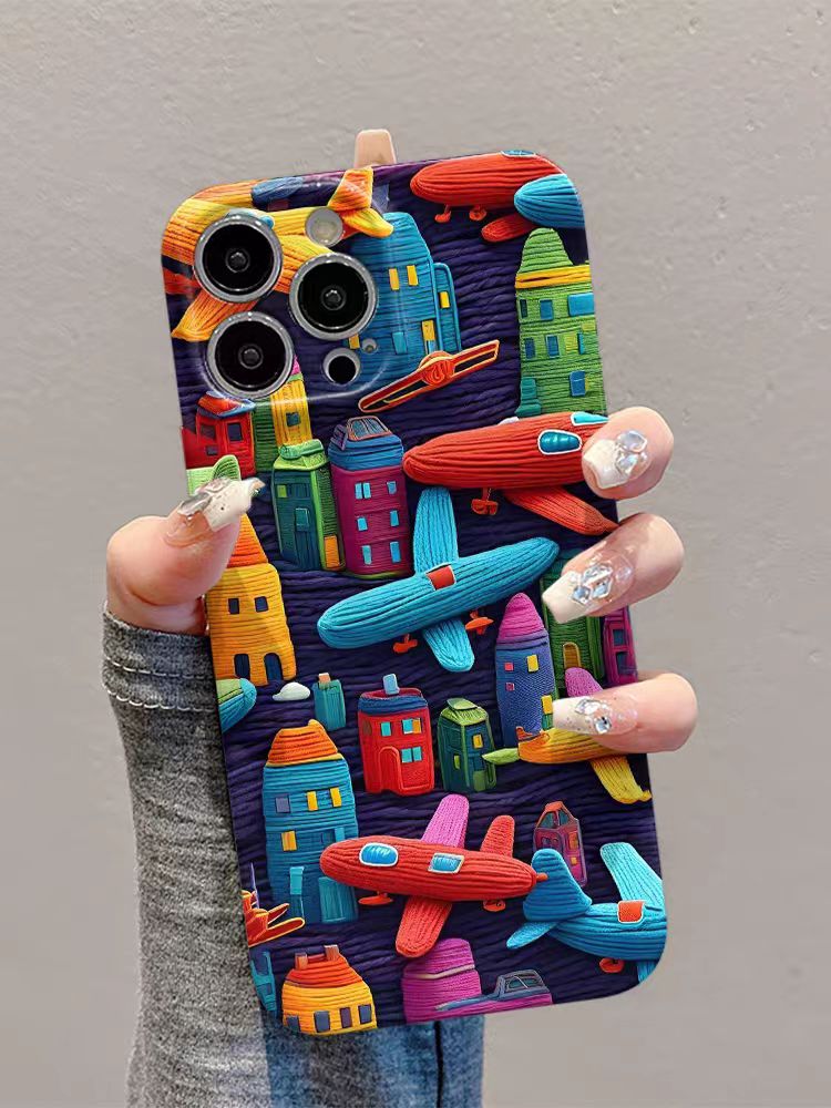Shockproof oil painting style kawaii Phone Case for iPhone 16/15/14