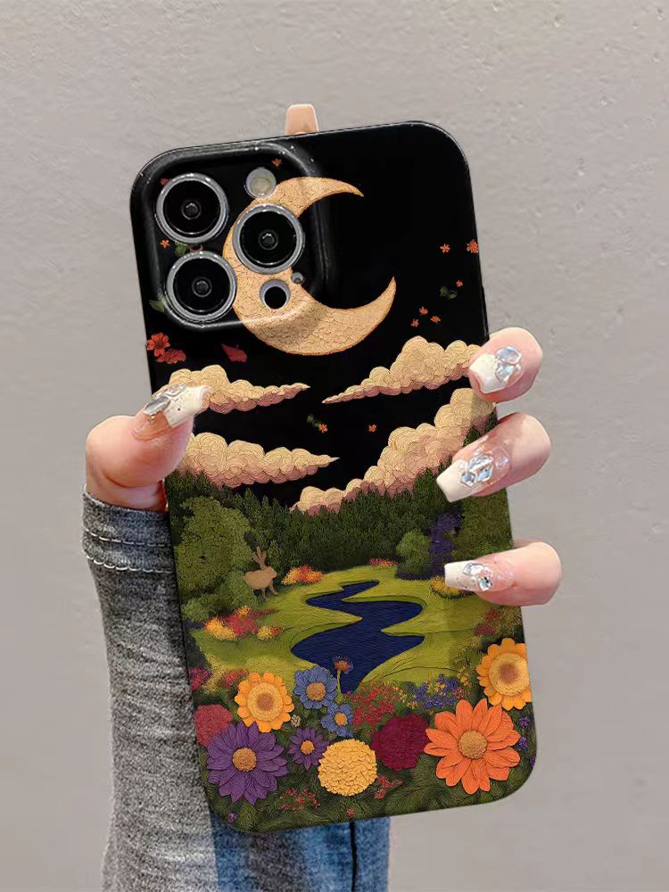 Shockproof oil painting style kawaii Phone Case for iPhone 16/15/14