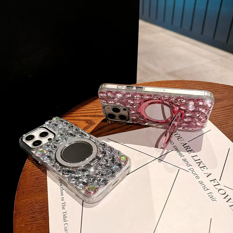 Shockproof Fashion Diamond Phone Holder Mirror iPhone case for iPhone 16/15/14/13/12/11