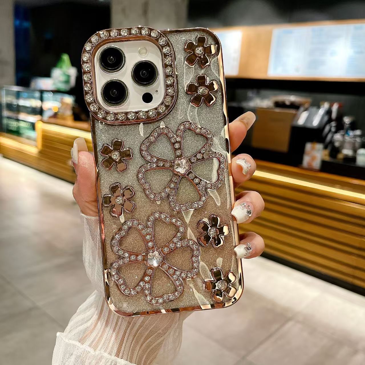 Shockproof TPU material shining diamond transparent soft phone case for iPhone 16/15/14/13