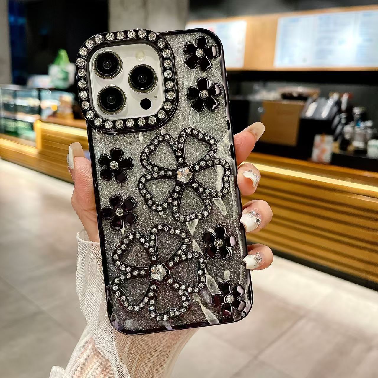 Shockproof TPU material shining diamond transparent soft phone case for iPhone 16/15/14/13