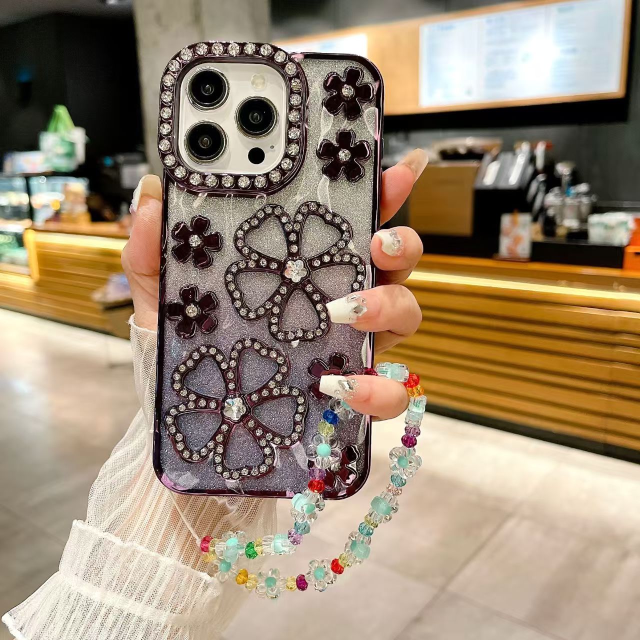 Shockproof TPU material shining diamond transparent soft phone case for iPhone 16/15/14/13
