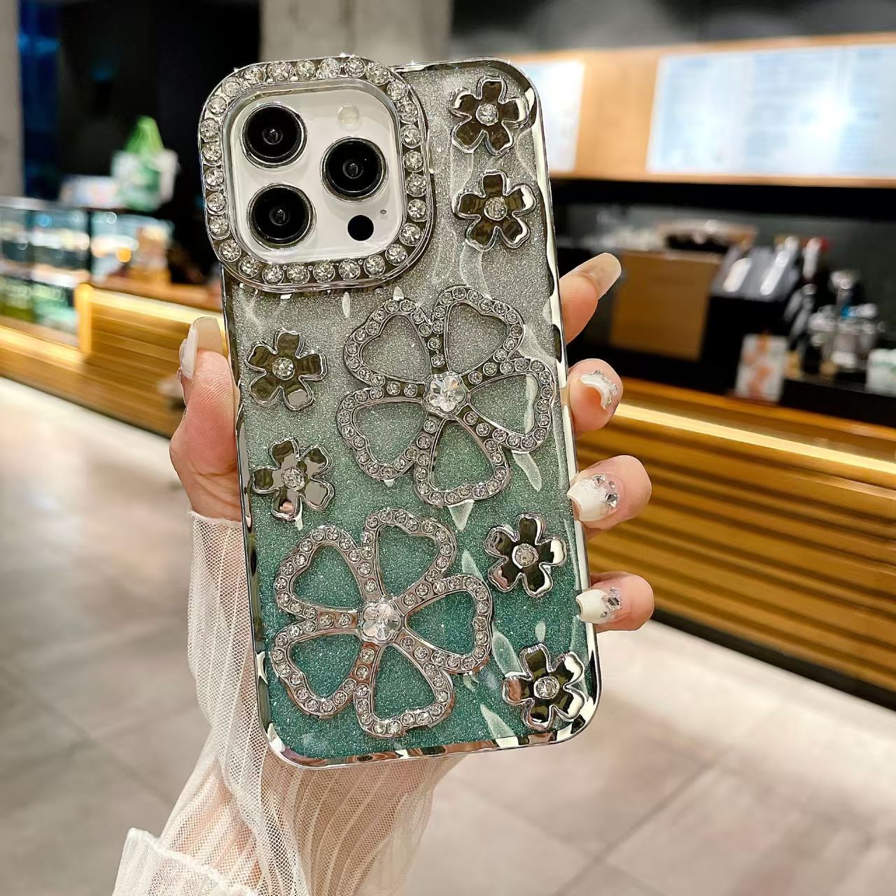 Shockproof TPU material shining diamond transparent soft phone case for iPhone 16/15/14/13