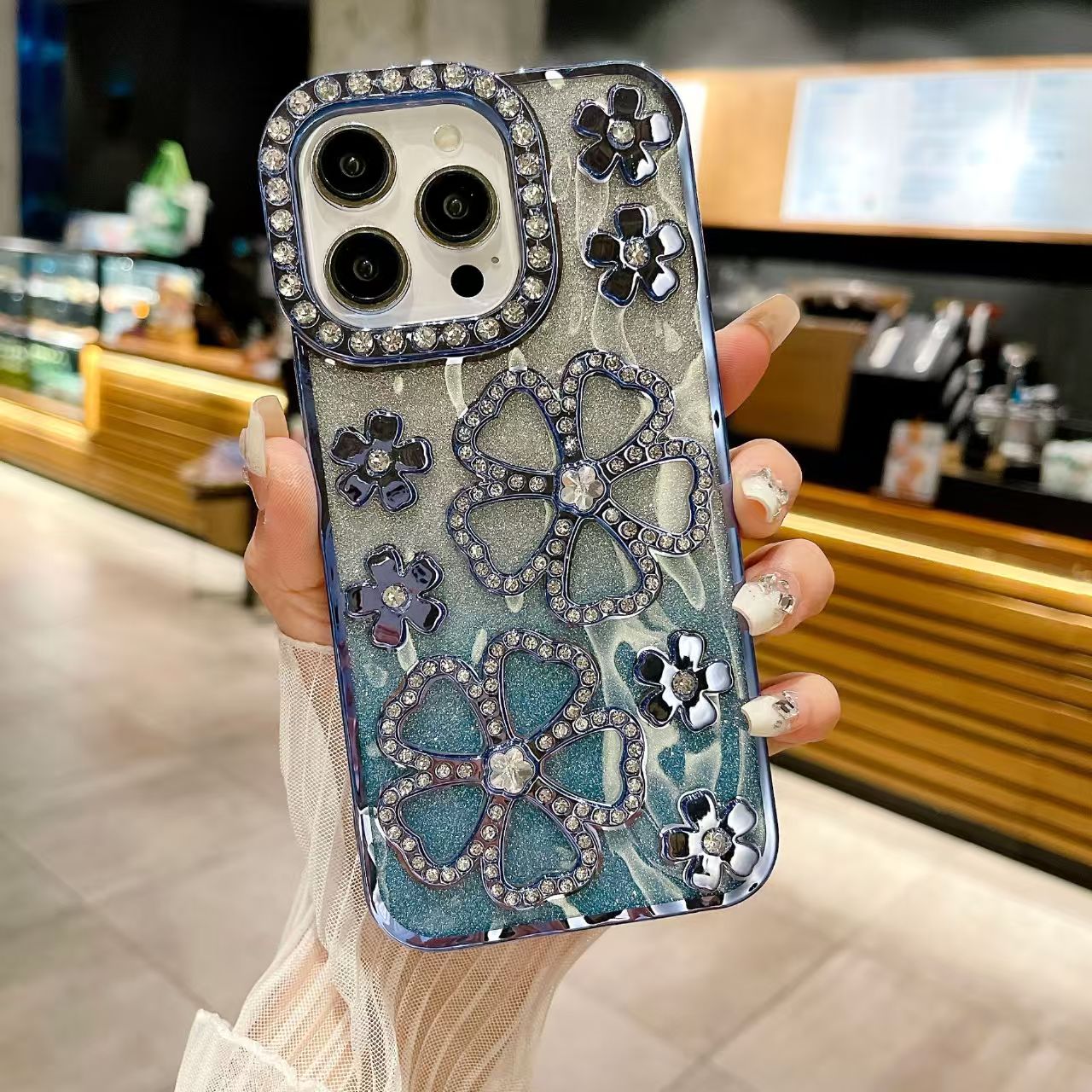 Shockproof TPU material shining diamond transparent soft phone case for iPhone 16/15/14/13
