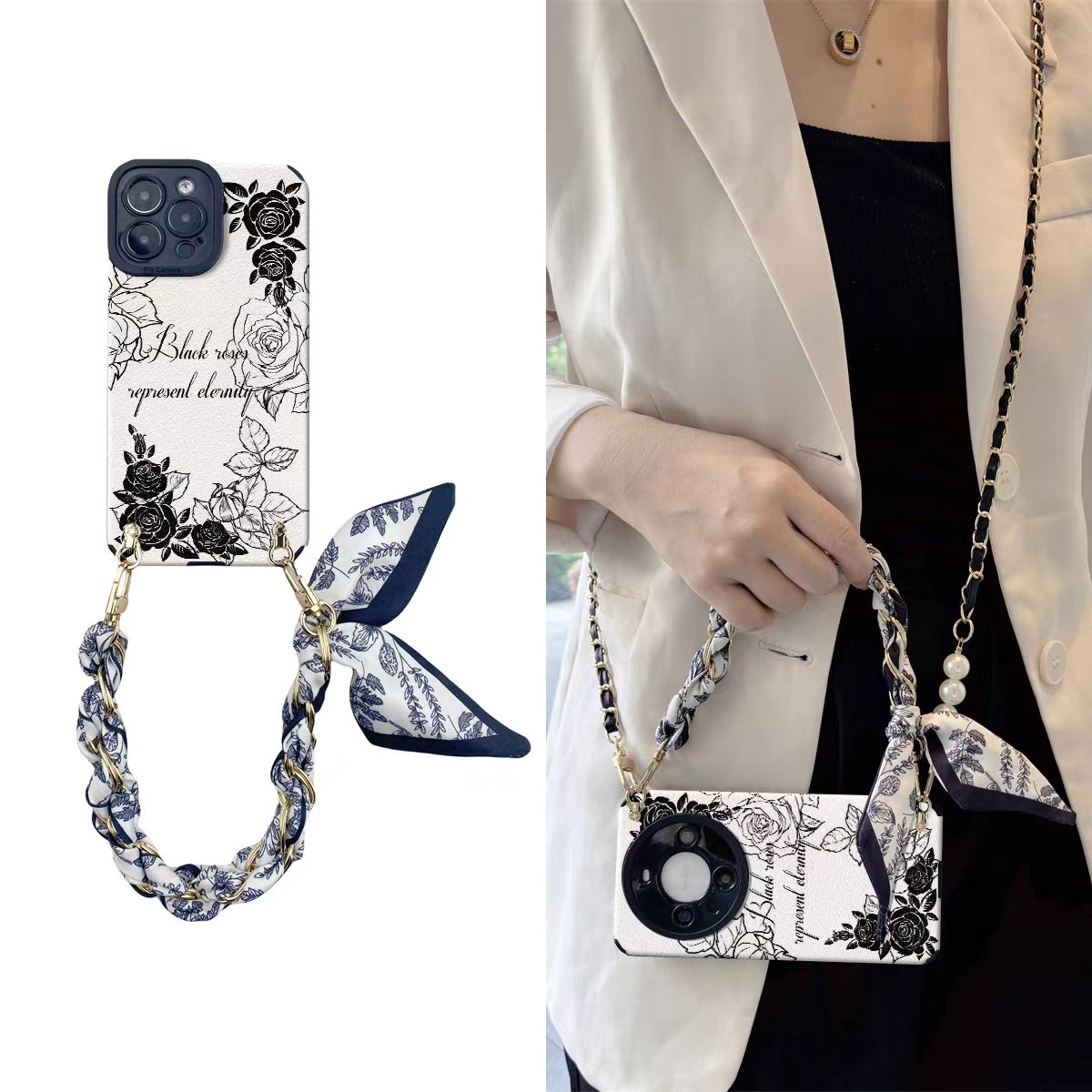 Shockproof Scarves Phone Chain Crossbody long chain Phone Case for iPhone 16/15/14/13