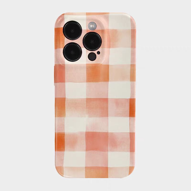 Shockproof Film material Plaid pattern soft Phone Case for iPhone 16/15/14/13