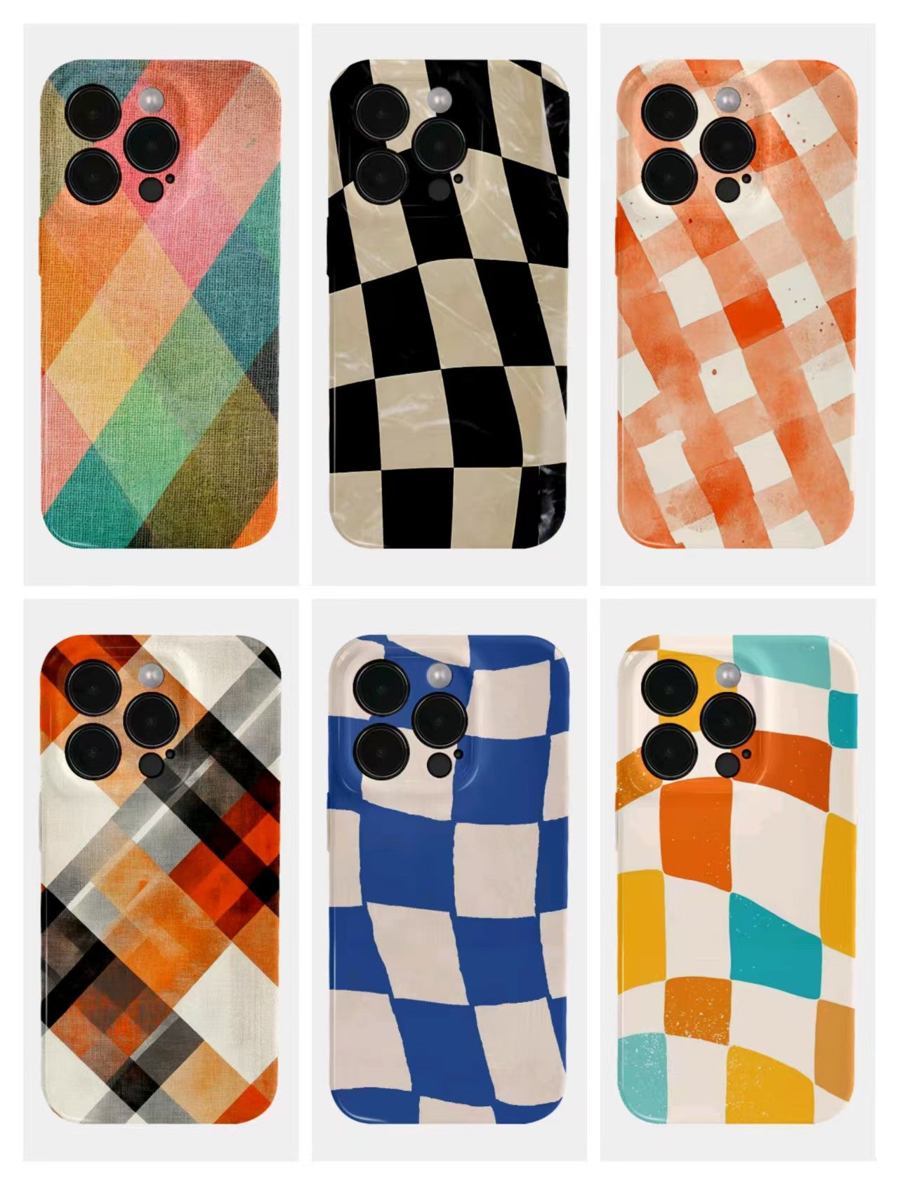 Shockproof Film material Plaid pattern soft Phone Case for iPhone 16/15/14/13