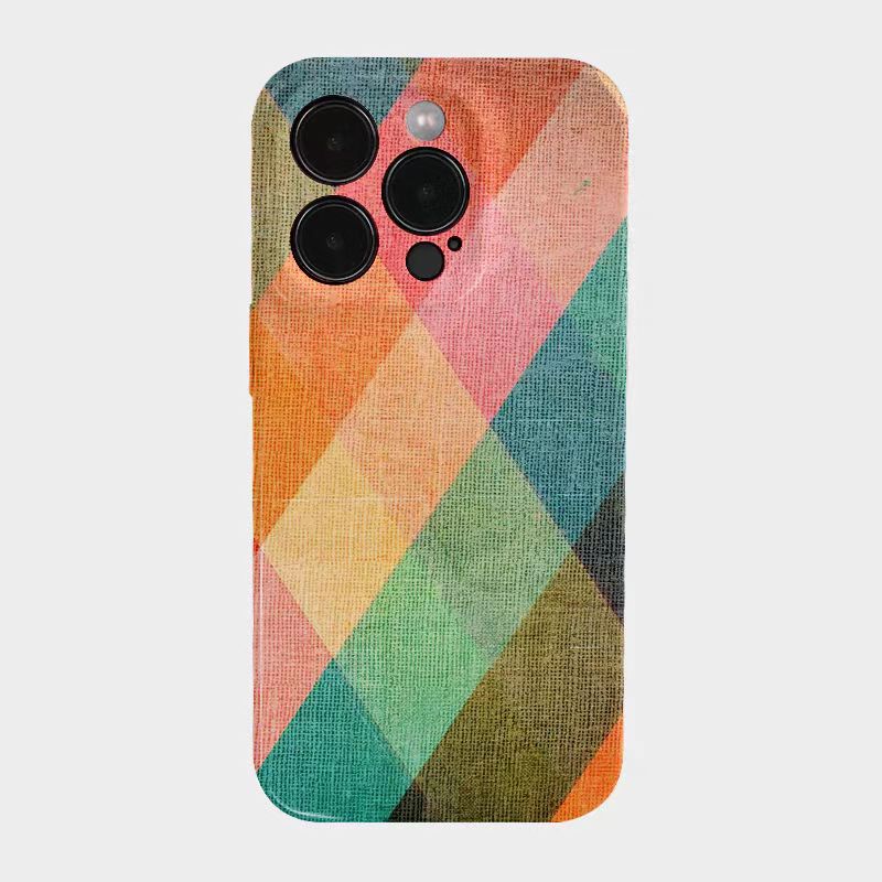 Shockproof Film material Plaid pattern soft Phone Case for iPhone 16/15/14/13