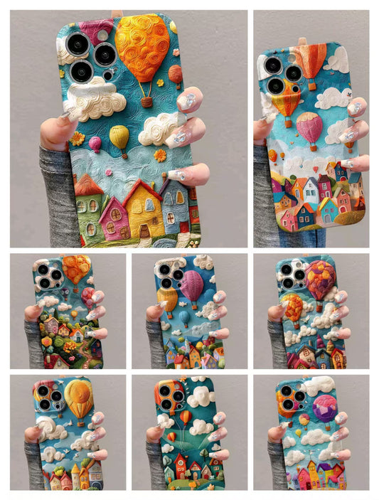 Shockproof oil painting style kawaii Phone Case for iPhone 16/15