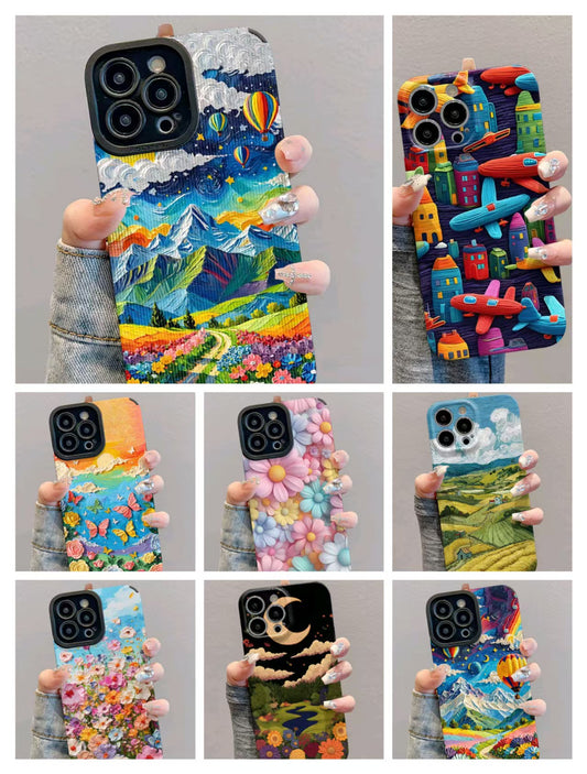 Shockproof oil painting style kawaii Phone Case for iPhone 16/15/14