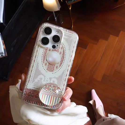 Shockproof Retro Lace Pearl Phone case + bracket for iPhone 16/15/14/13