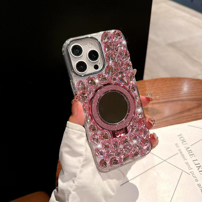 Shockproof Fashion Diamond Phone Holder Mirror iPhone case for iPhone 16/15/14/13/12/11