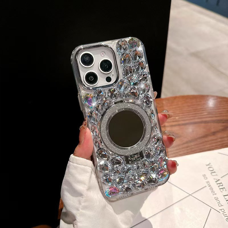 Shockproof Fashion Diamond Phone Holder Mirror iPhone case for iPhone 16/15/14/13/12/11