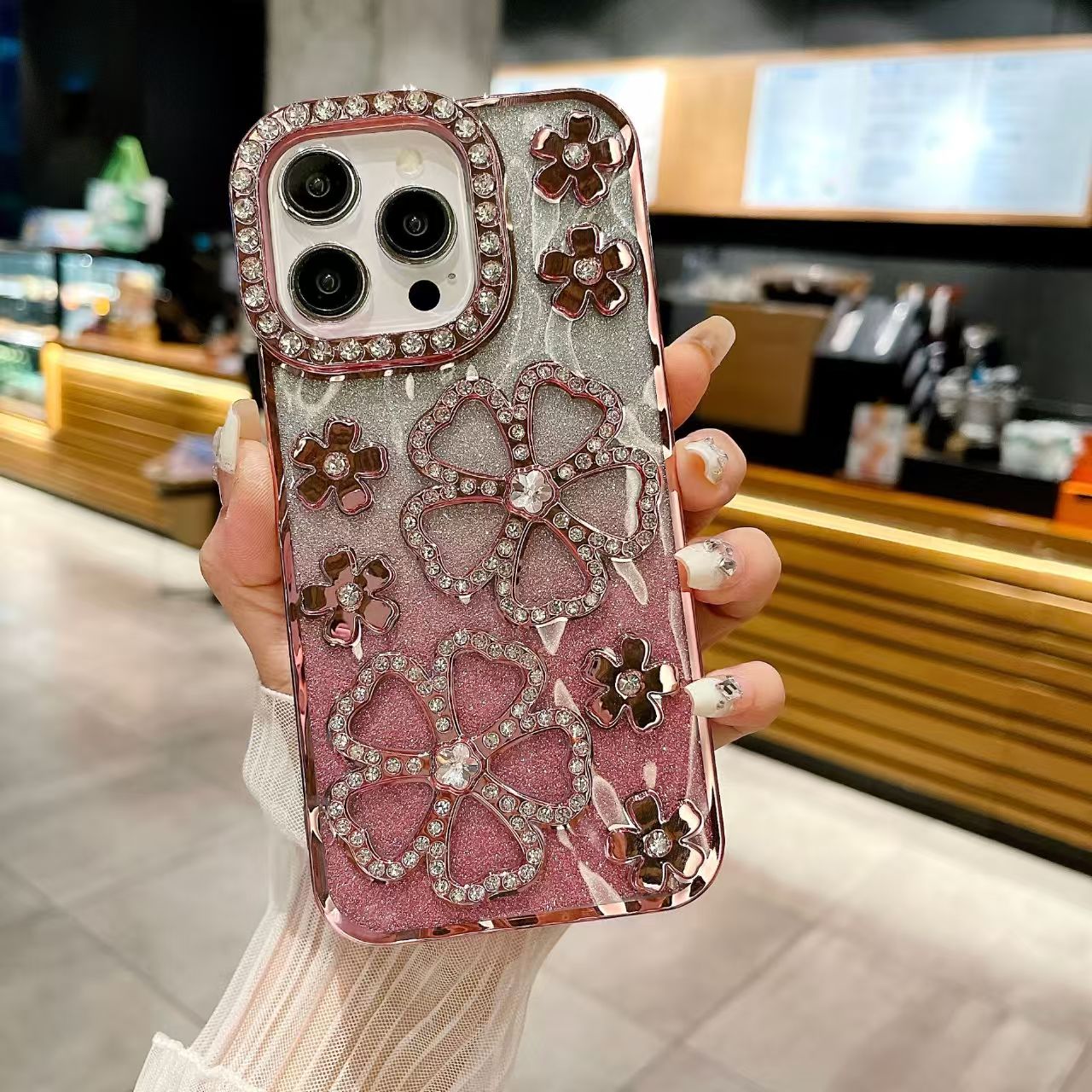 Shockproof TPU material shining diamond transparent soft phone case for iPhone 16/15/14/13