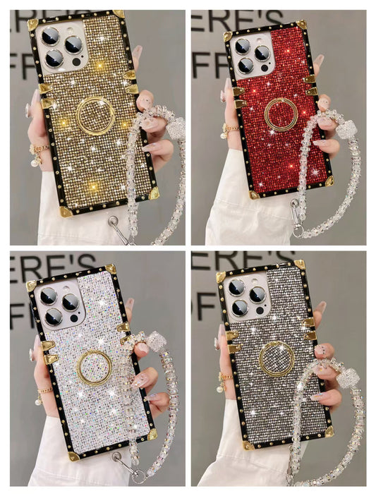 Shockproof shining diamond Phone Holder Phone Chain phone case for iPhone 16/15/14/13/12/11