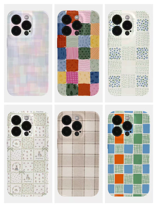Shockproof Film material Plaid pattern soft Phone Case for iPhone 16/15/14/13