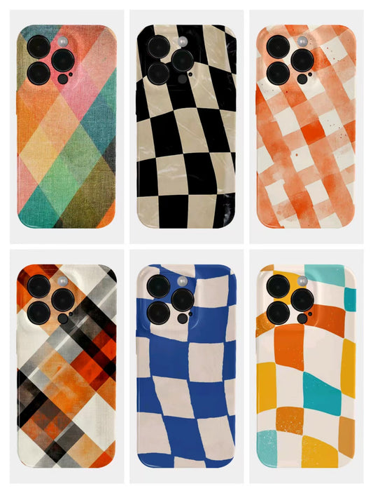 Shockproof Film material Plaid pattern soft Phone Case for iPhone 16/15/14/13
