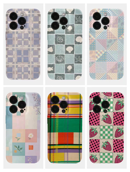 Shockproof Film material Plaid pattern soft Phone Case for iPhone 16/15/14/13
