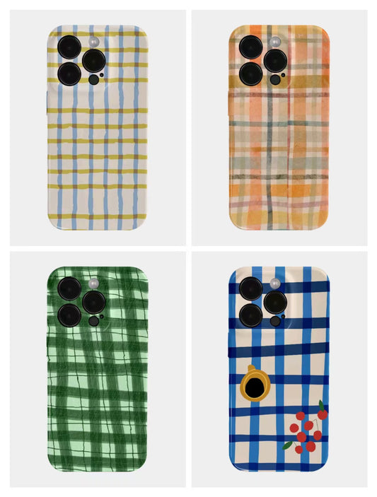 Shockproof Film material Plaid pattern soft Phone Case for iPhone 16/15/14/13